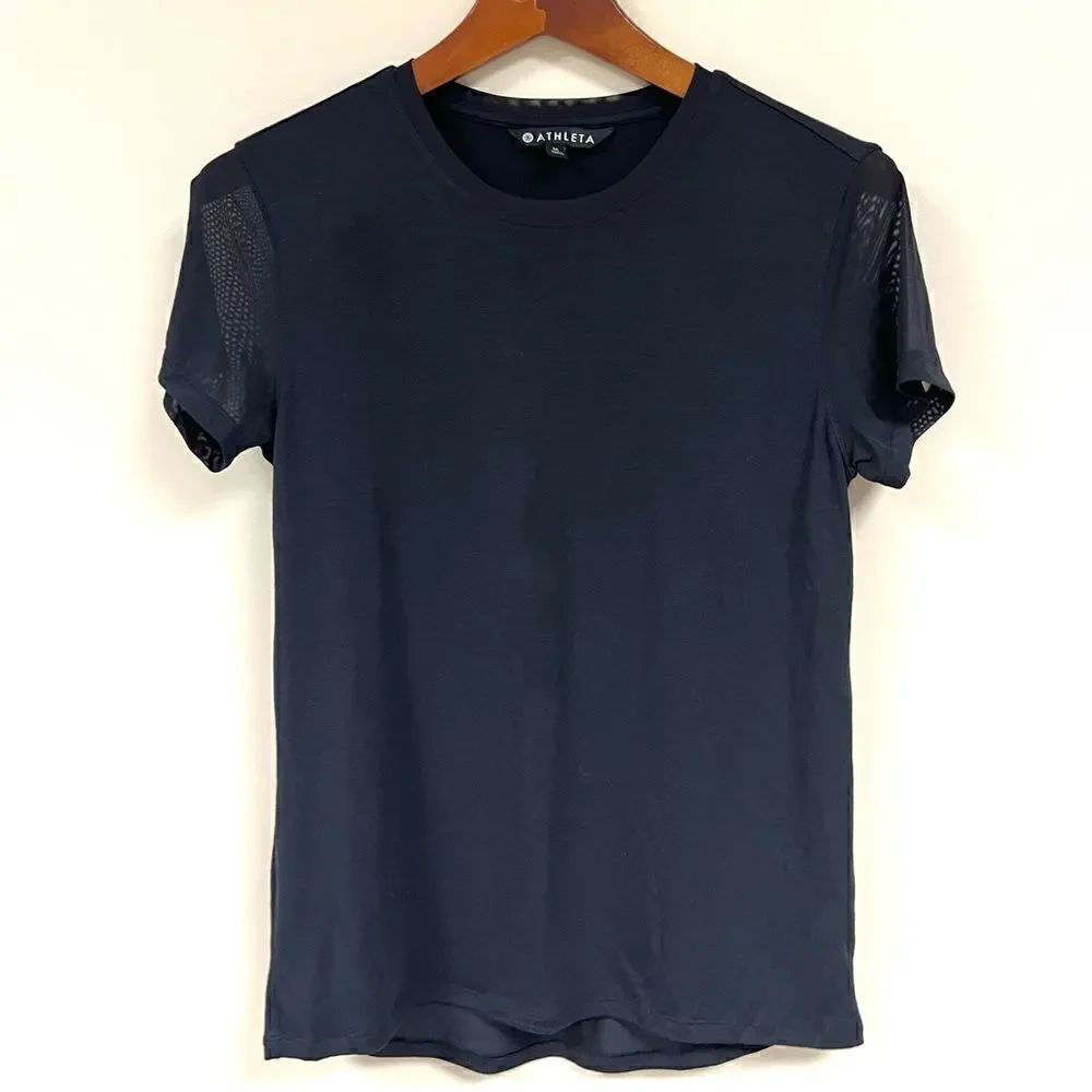Athleta mesh short sleeve black top. Size M